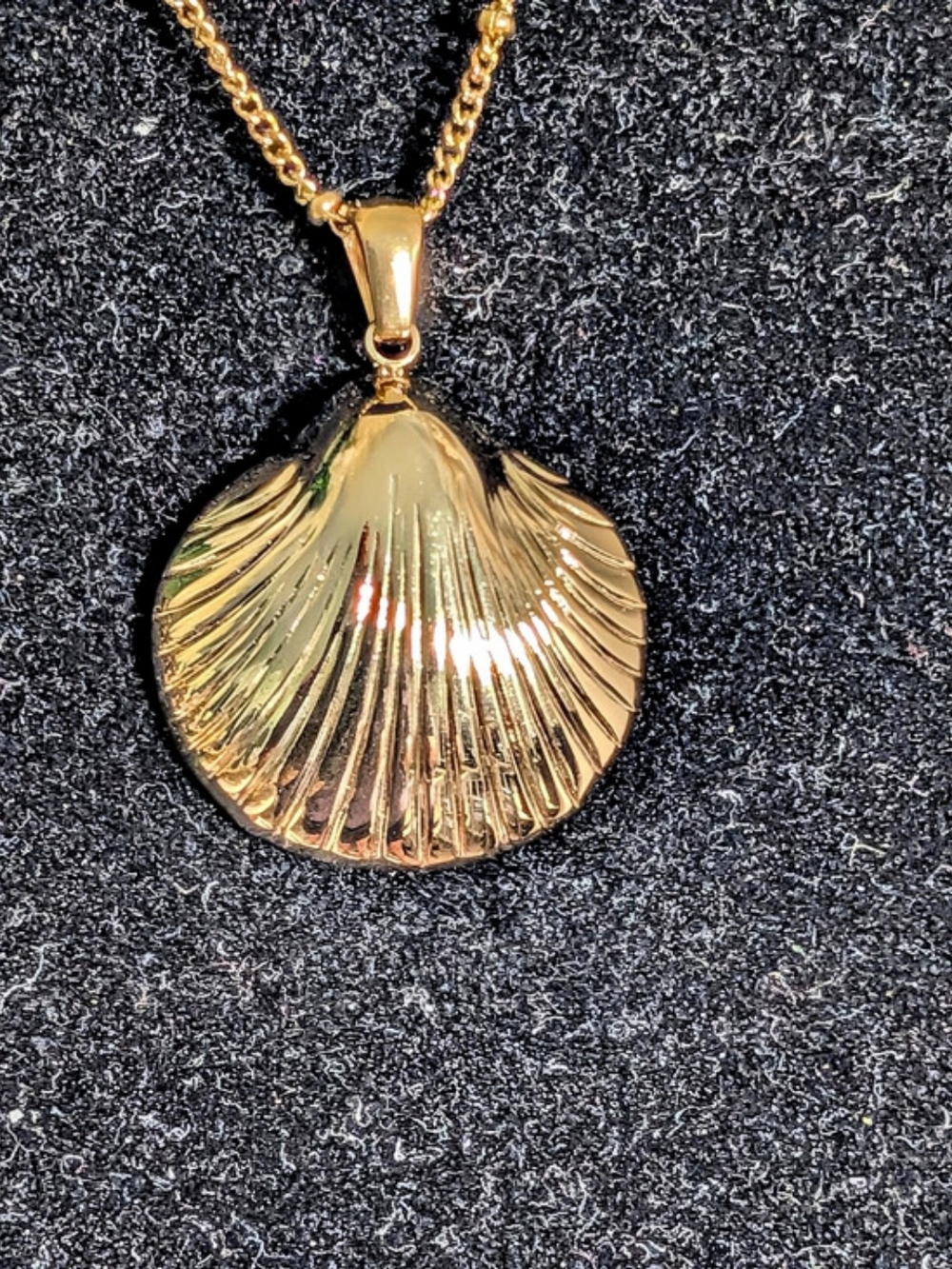 18k Plated-Stainless Gold Shell Pendant Necklace Like New